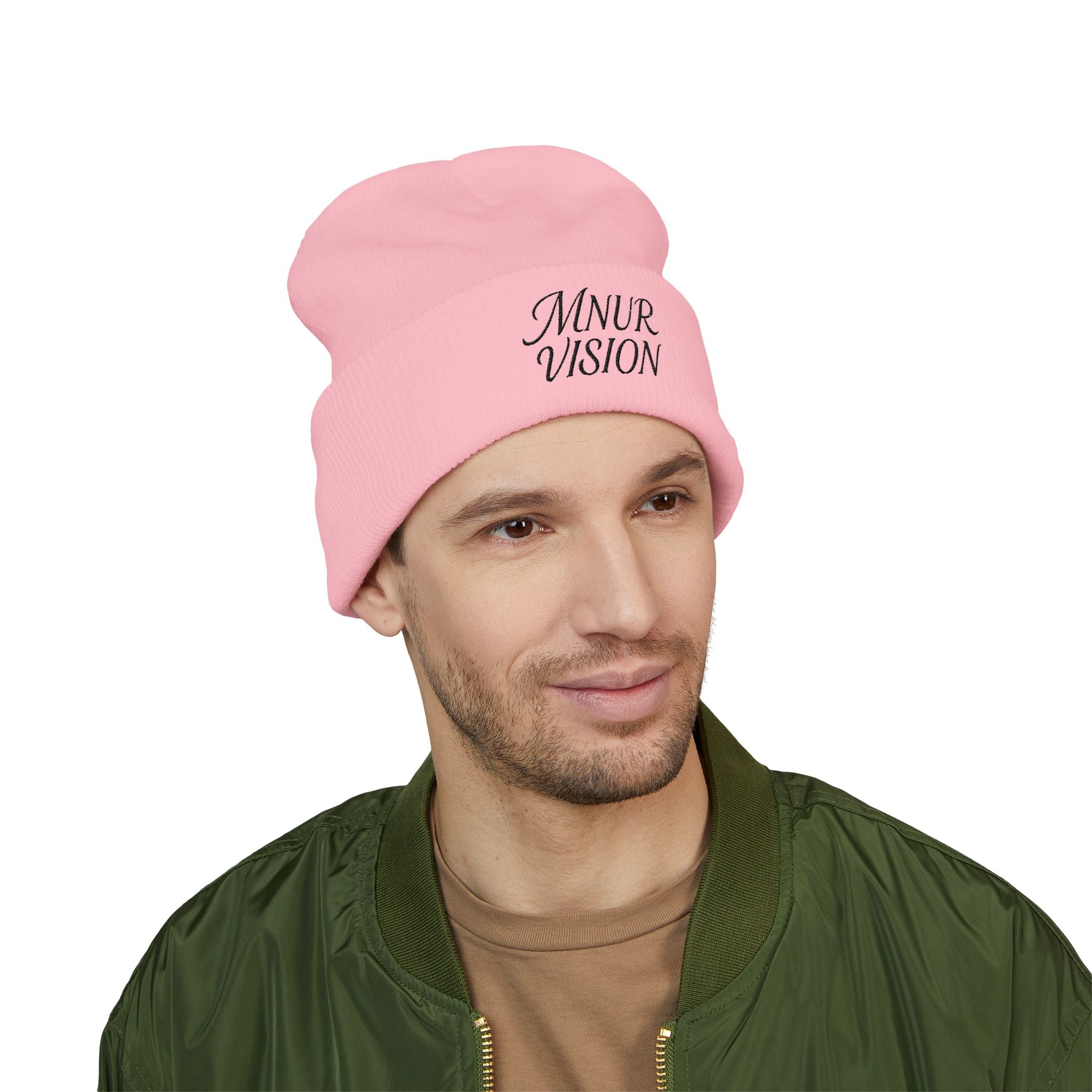 Bonnet Classique à Revers – MNUR VISION Accessoire d’hiver brodé, stylé et spirituel – Unisexe, intemporel, idéal pour offrir