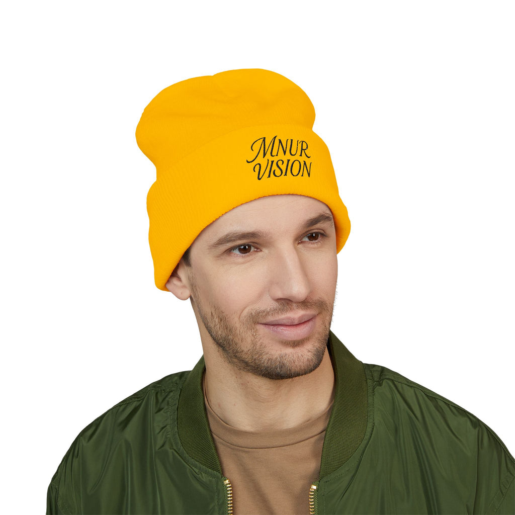 Bonnet Classique à Revers – MNUR VISION Accessoire d’hiver brodé, stylé et spirituel – Unisexe, intemporel, idéal pour offrir