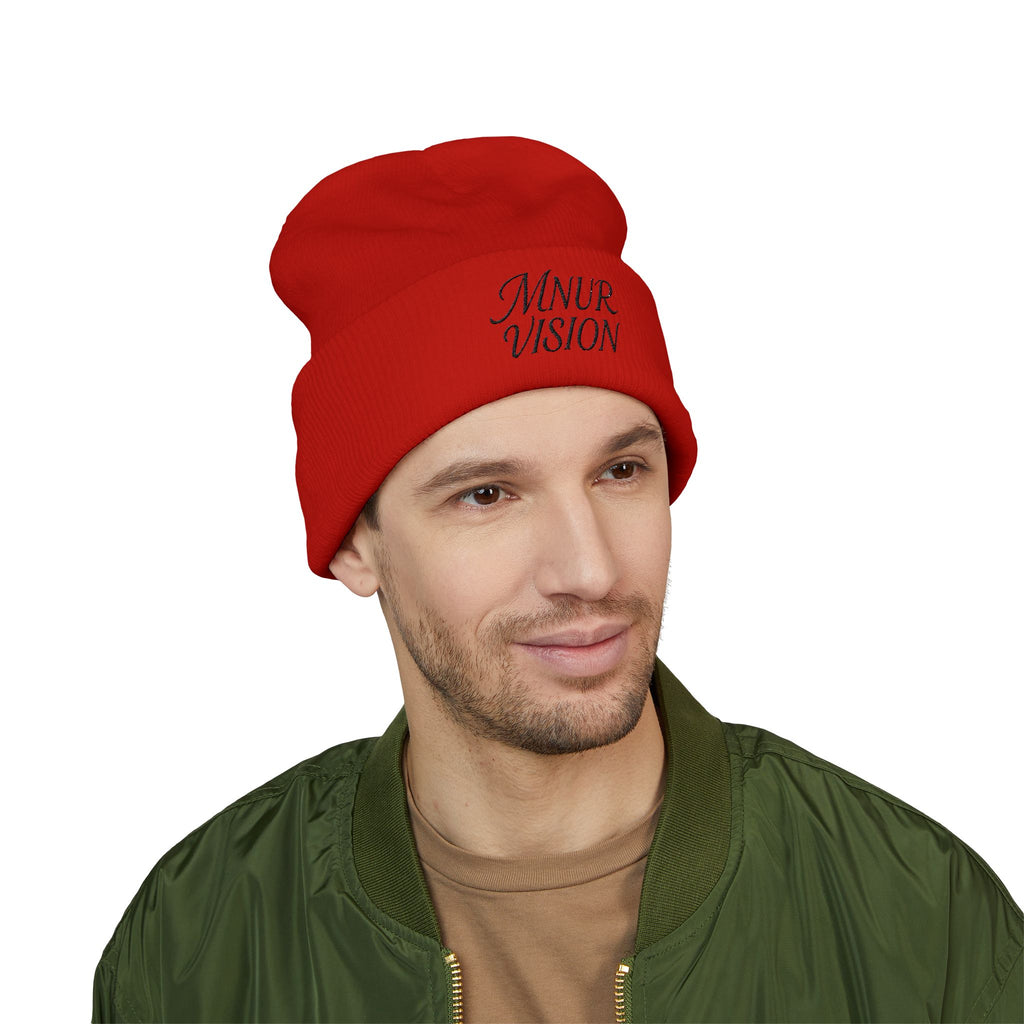 Bonnet Classique à Revers – MNUR VISION Accessoire d’hiver brodé, stylé et spirituel – Unisexe, intemporel, idéal pour offrir